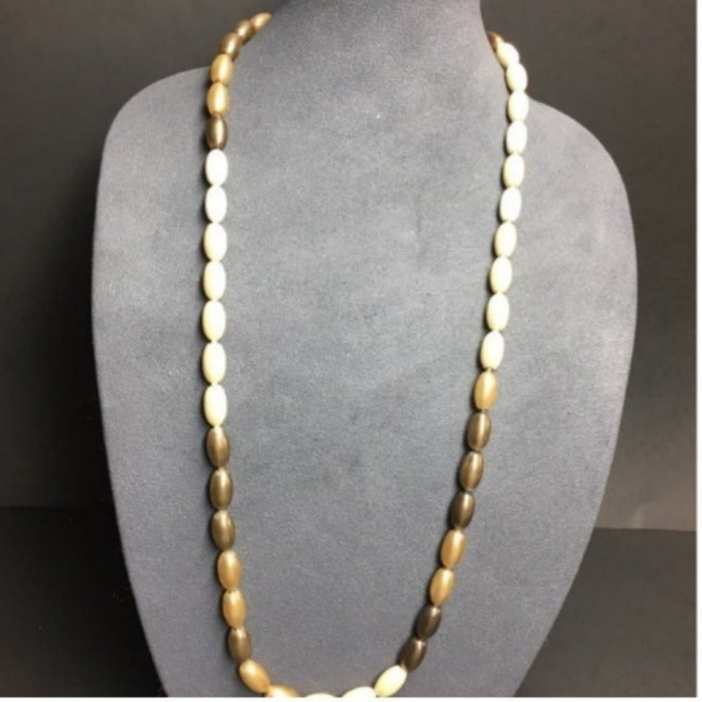 Vtg Pop Bead Necklace Brown Beige Champagne Oval Pearl Adjustable Retro 40$